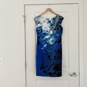 Kay Unger Abstract Floral Velvet Flocked Sheath Dress
